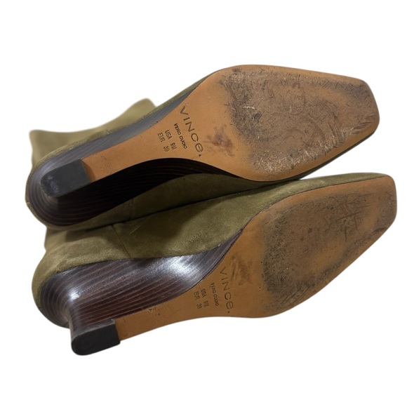 Vince Beverly Suede Square Toe Boots Olive Green 9 - Picture 5 of 9